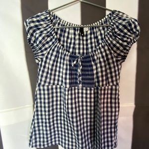 Navy and white gingham blouse. Size 8.